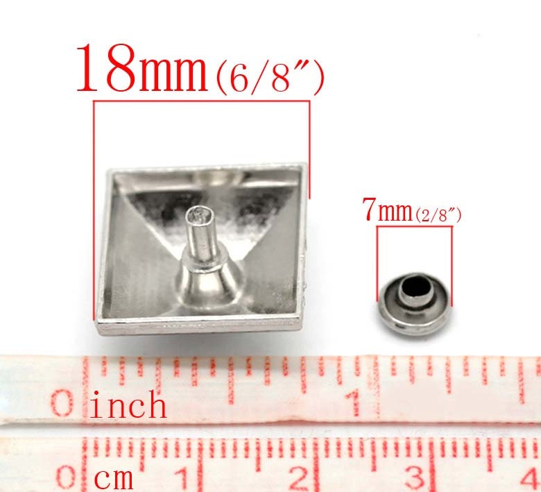 5 Silver Large Square Stud Rivets Spikes - 18mm x 18mm (3/4" x 3/4") - Metal - Rivets Studs Spike (B21186)