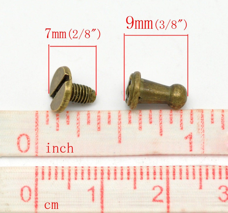 20 Antique Bronze Rivet Stud Spikes - 9mm x 6mm - Metal - Screw Back - Rivets Studs Spike