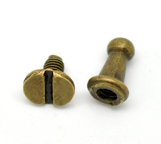 50 Antique Bronze Rivet Stud Spikes - 9mm x 6mm - Metal - Screw Back - Rivets Studs Spike (20084)