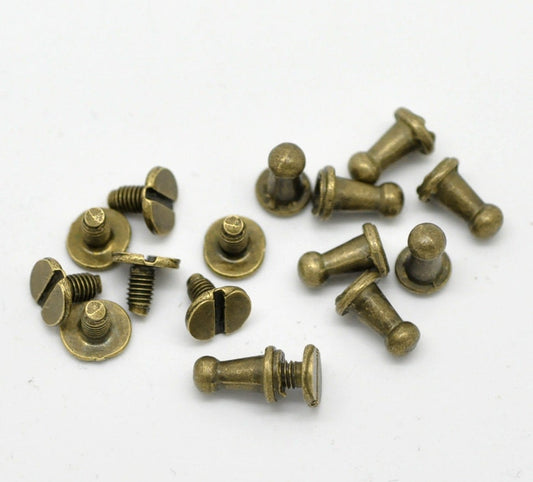 50 Antique Bronze Rivet Stud Spikes - 9mm x 6mm - Metal - Screw Back - Rivets Studs Spike (20084)