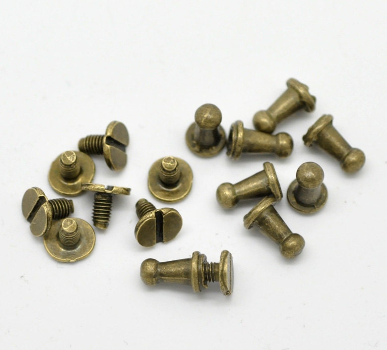 20 Antique Bronze Rivet Stud Spikes - 9mm x 6mm - Metal - Screw Back - Rivets Studs Spike