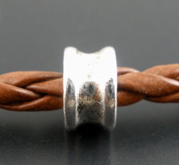 Antique Silver Slider Spacer Beads - 6mm x 4mm - Silver Slider Bead for Leather Cord or Bracelet (B02219)