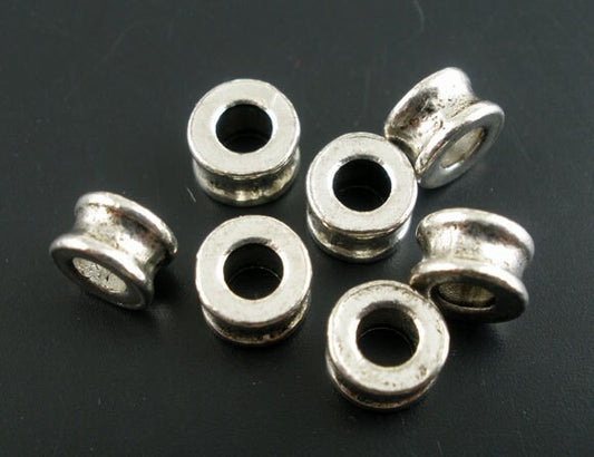 Antique Silver Slider Spacer Beads - 6mm x 4mm - Silver Slider Bead for Leather Cord or Bracelet (B02219)