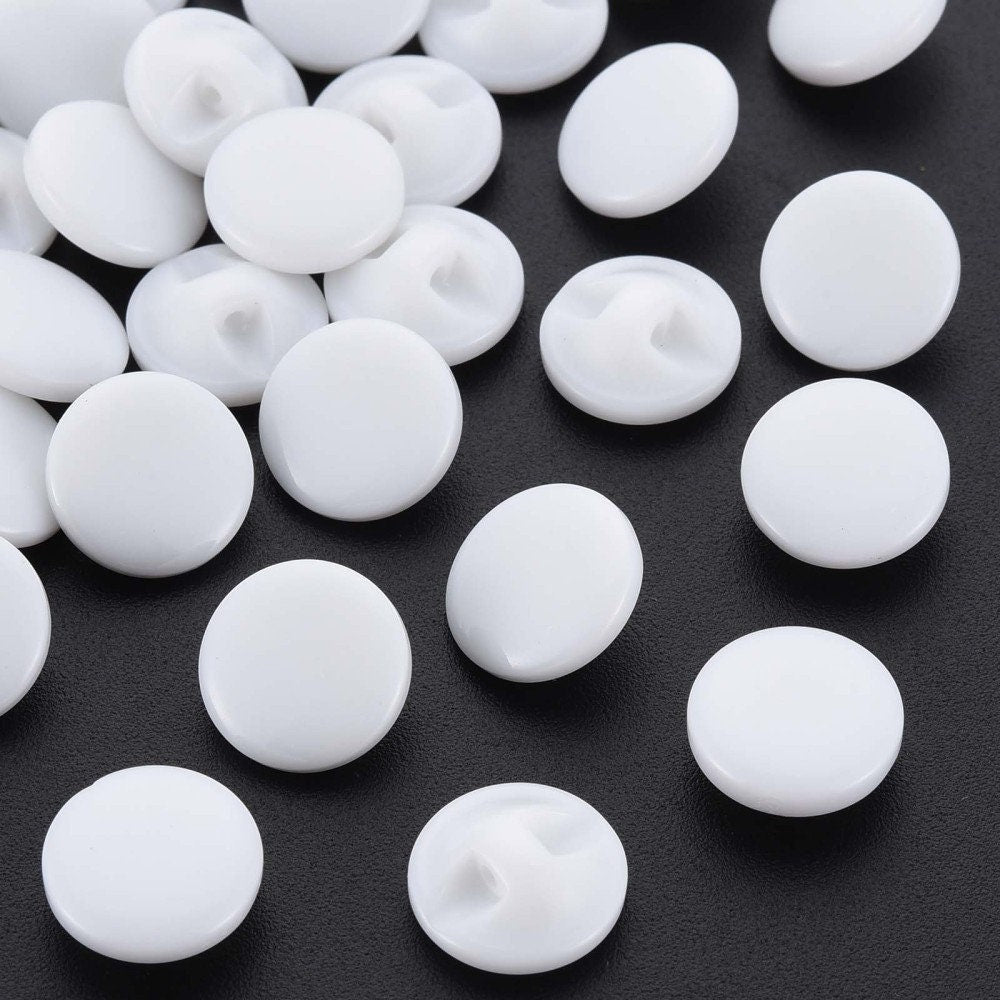 Small White Resin Acrylic Buttons - 11mm - Tiny White Shank Button - Acrylic Button White (058A-01)