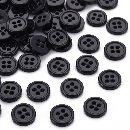 Black Shell Buttons - 11mm - 4 Hole - Natural Shell Buttons (064A-01)