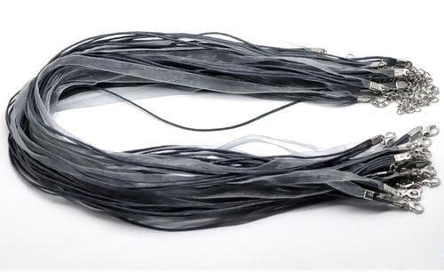 20 black gray organza ribbon necklaces - lobster clasp - 18 inch adjustable