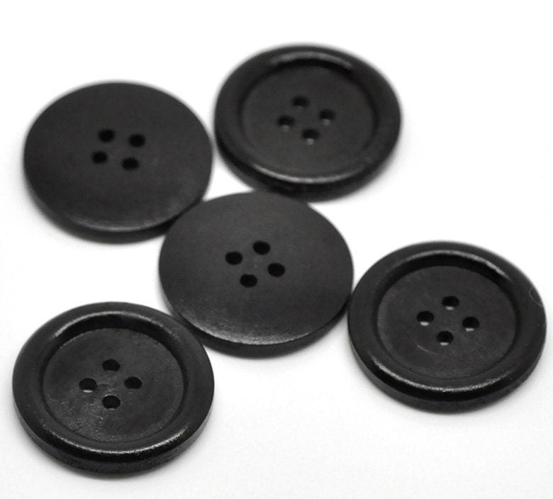 10 black wooden buttons - 30mm (approx. 1 1/8" inch) - rim - 4 hole - wood button (b19500)