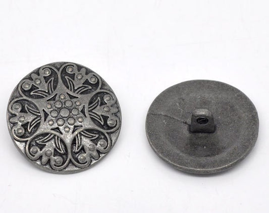 Antiqued silver metal buttons - shank - 25mm (1 inch) - metal silver button b09135