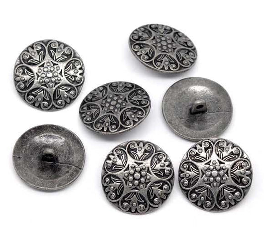 Antiqued silver metal buttons - shank - 25mm (1 inch) - metal silver button b09135