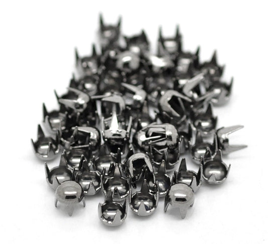 50 Gunmetal Rivet Stud Spikes - 4mm - 4 Legs - Metal - Rivets Studs Spike (B18974)