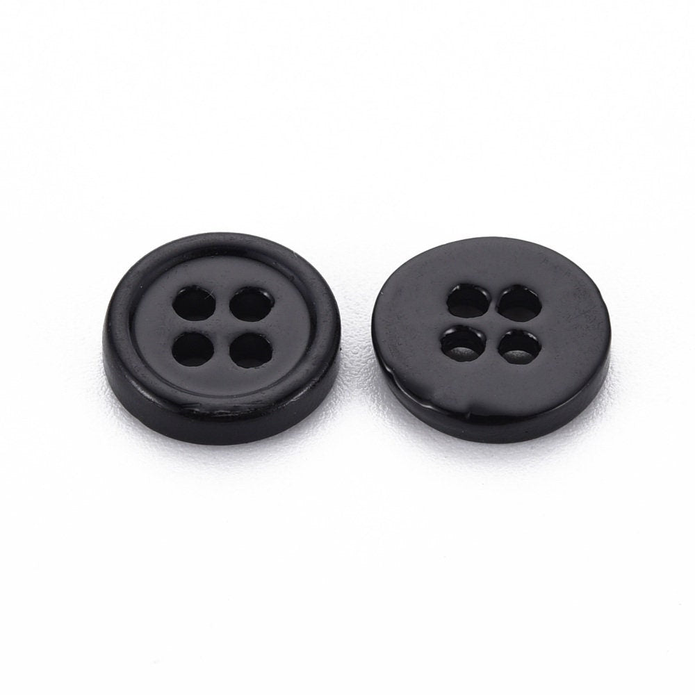 Black Shell Buttons - 11mm - 4 Hole - Natural Shell Buttons (064A-01)