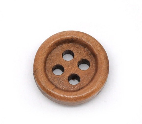 10 Medium Brown Wooden Buttons - 15mm - 4 Hole - Wood Button (B10382)