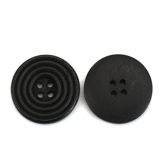 Black wooden buttons - 25mm - 1 inch - 4 hole - wood button (b0125445)