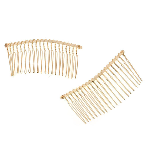 2 gold plated hair combs - nickel free - lead free - wedding bridal comb - 78mm x 38mm (3 inch x 1.5 inch) - hair clip accessories (75799)