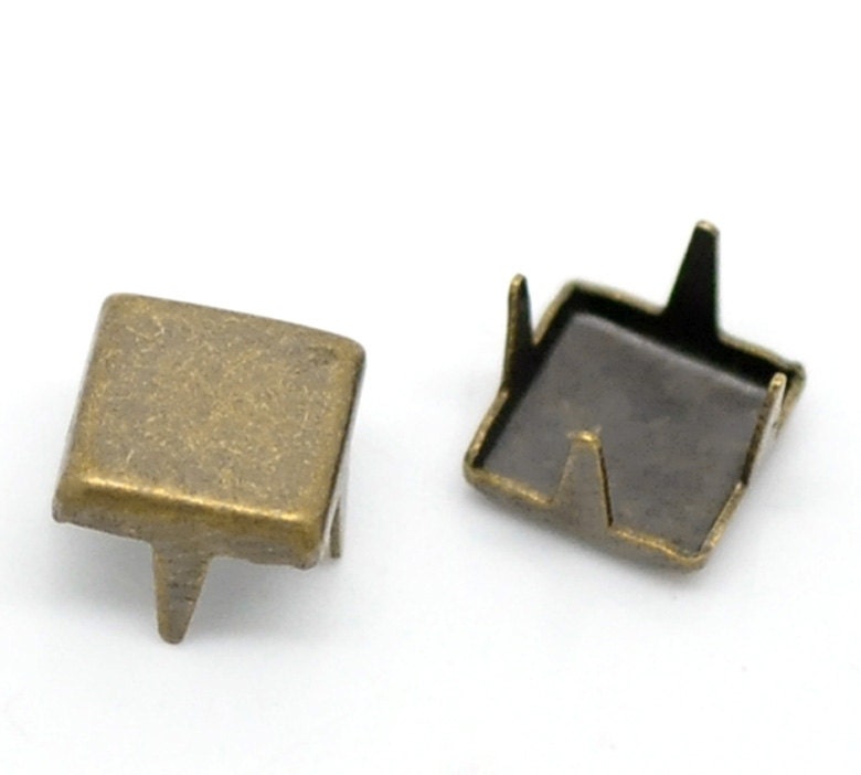 50 Antique Bronze square Rivet Stud Spikes - 6mm (1/4" x 1/4") - Metal - 4 Legs - Rivets Studs Spike (B18732)