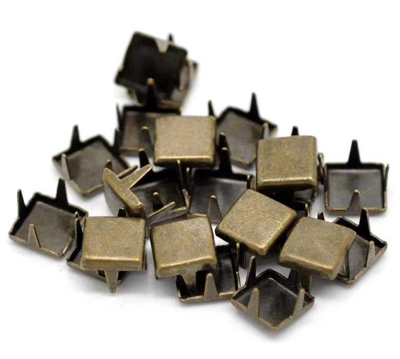 50 Antique Bronze square Rivet Stud Spikes - 6mm (1/4" x 1/4") - Metal - 4 Legs - Rivets Studs Spike (B18732)