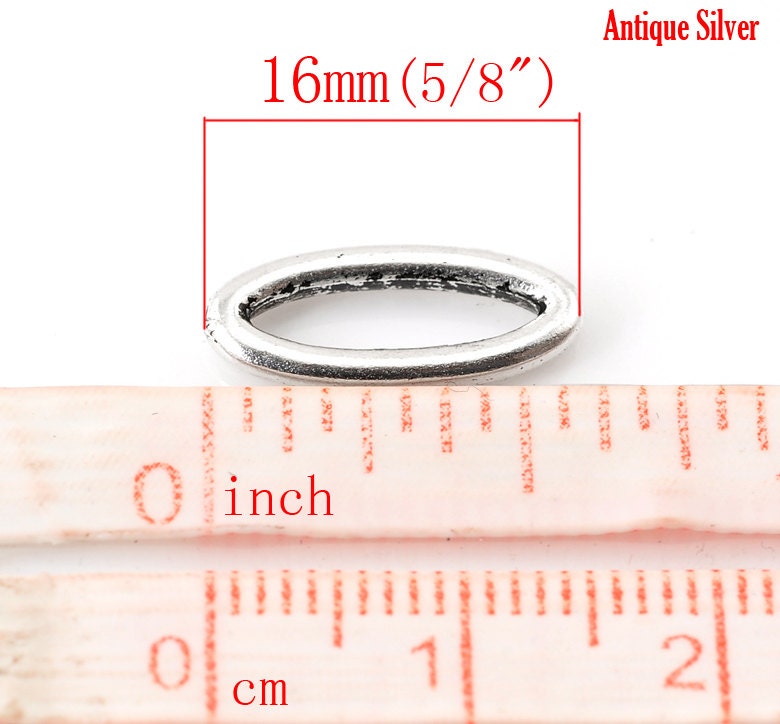 10 Antique Silver Oval Connector Charms - 16mm x 7mm ( 5/8" x 2/8") - Silver Connectors (B21717)