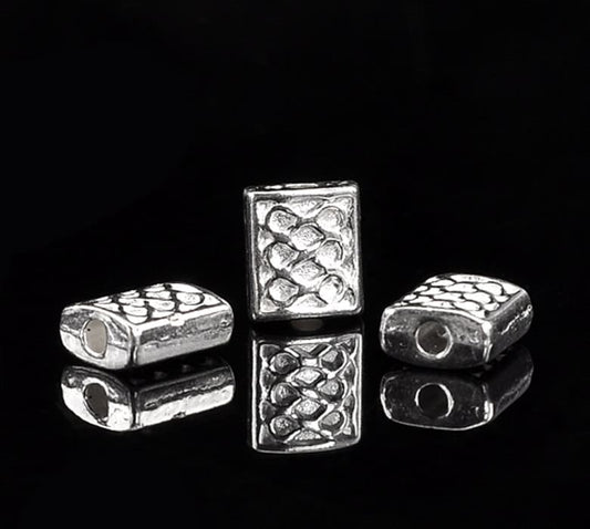 10 Silver Plated Silver Spacer Beads - Carved Pattern - 7mm x 6mm - Lead Nickel Free - Silver Spacer Bead (B22366)