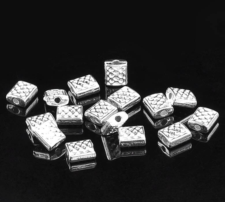 10 Silver Plated Silver Spacer Beads - Carved Pattern - 7mm x 6mm - Lead Nickel Free - Silver Spacer Bead (B22366)