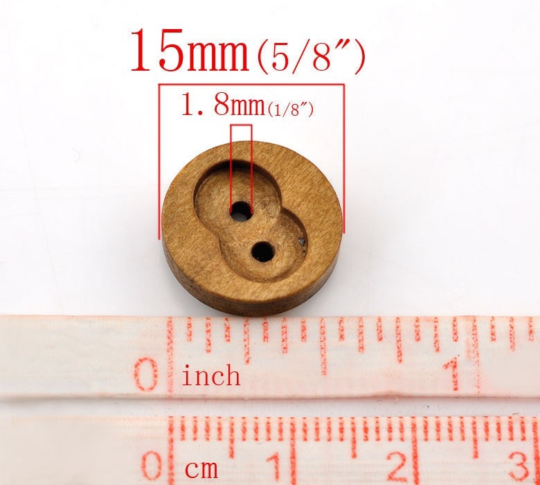 100 brown wooden buttons - 15mm (5/8 inch) - 2 hole - wood button