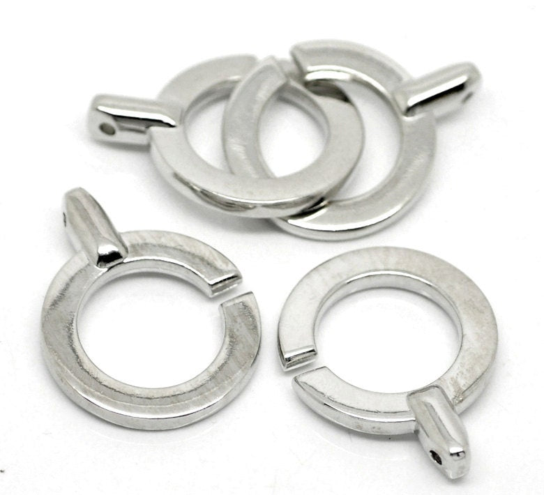 2 Silver Toggle Clasps - 5.2cm x 2.4cm (2"x1") - Silver Toggle Clasp for Leather Cord or Bracelet (18864)