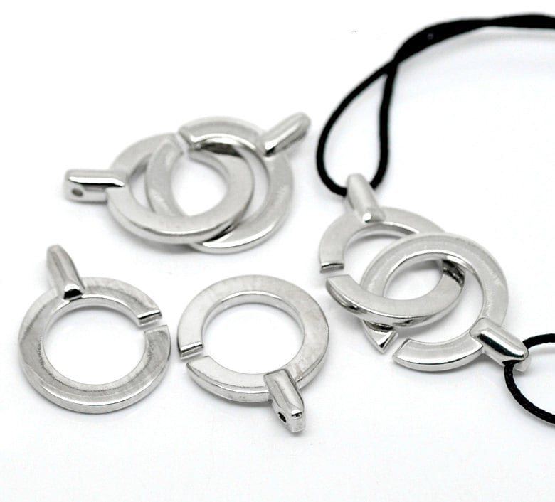 5 Silver Toggle Clasps - 5.2cm x 2.4cm (2"x1") - Silver Toggle Clasp for Leather Cord or Bracelet (18864)