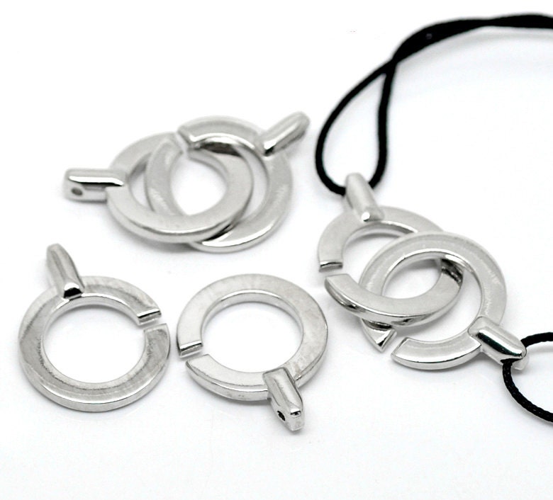 2 Silver Toggle Clasps - 5.2cm x 2.4cm (2"x1") - Silver Toggle Clasp for Leather Cord or Bracelet (18864)