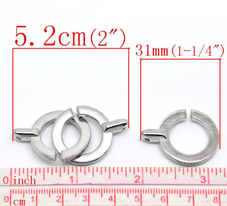 2 Silver Toggle Clasps - 5.2cm x 2.4cm (2"x1") - Silver Toggle Clasp for Leather Cord or Bracelet (18864)