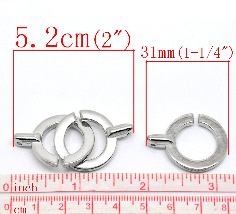 5 Silver Toggle Clasps - 5.2cm x 2.4cm (2"x1") - Silver Toggle Clasp for Leather Cord or Bracelet (18864)