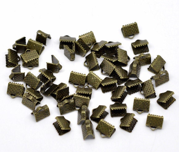 100 Bronze End Cap Crimp Beads - 8mm x 8mm - Bronze Ribbon End - Lead Nickel Free