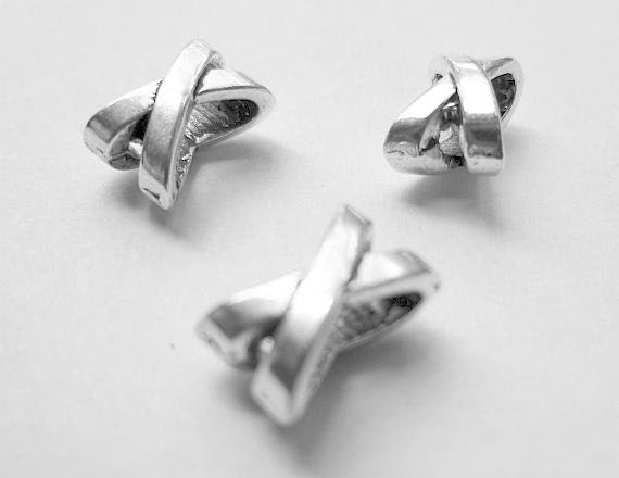 5 Silver Slider Spacer Beads - 10mm x 7mm - Silver Slider Bead for Leather Cord or Bracelet (23895)