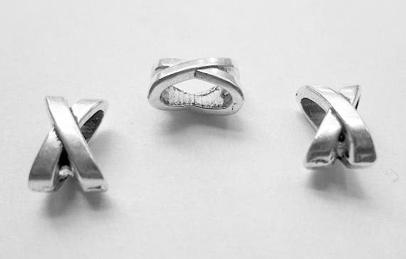 5 Silver Slider Spacer Beads - 10mm x 7mm - Silver Slider Bead for Leather Cord or Bracelet (23895)