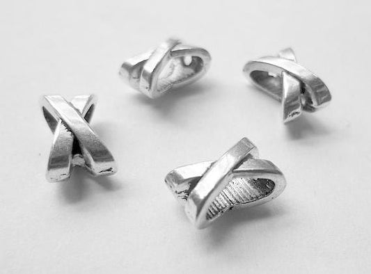 5 Silver Slider Spacer Beads - 10mm x 7mm - Silver Slider Bead for Leather Cord or Bracelet (23895)