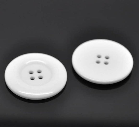 Large White Resin Acrylic Buttons - 34mm (Approx. 1.5 inch) - 4 Hole - Acrylic Button White (RESI-D033-34mm-01)