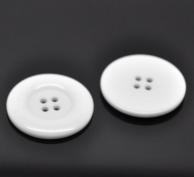 25 Large White Resin Acrylic Buttons - 38mm (1.5 inch) - 4 Hole - Acrylic Button White (19902)