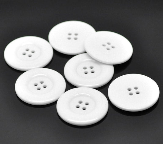 Large White Resin Acrylic Buttons - 34mm (Approx. 1.5 inch) - 4 Hole - Acrylic Button White (RESI-D033-34mm-01)