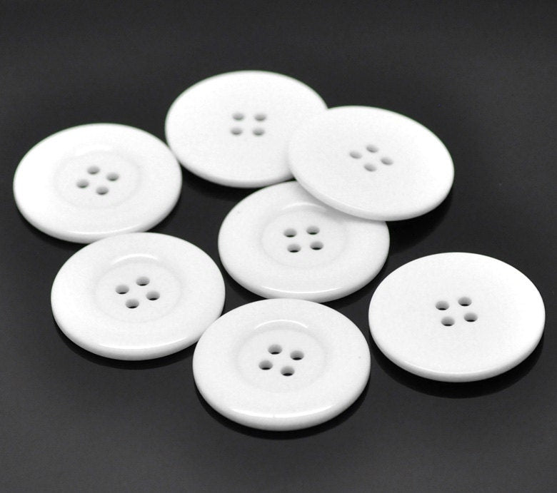 25 Large White Resin Acrylic Buttons - 38mm (1.5 inch) - 4 Hole - Acrylic Button White (19902)