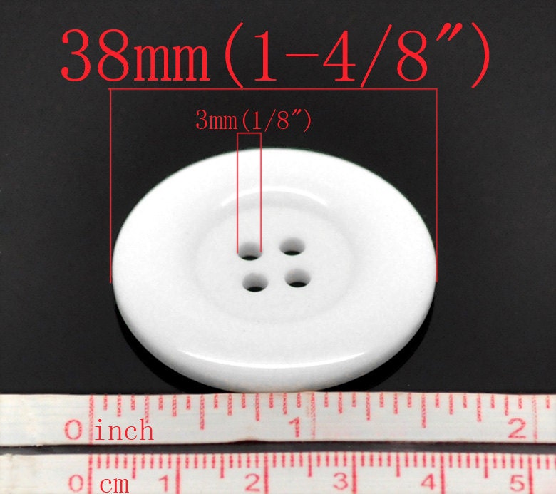 25 Large White Resin Acrylic Buttons - 38mm (1.5 inch) - 4 Hole - Acrylic Button White (19902)