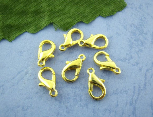 25 Gold Plated Lobster Clasps - 12mm x 6mm - Parrot Clasp Gold (00840)