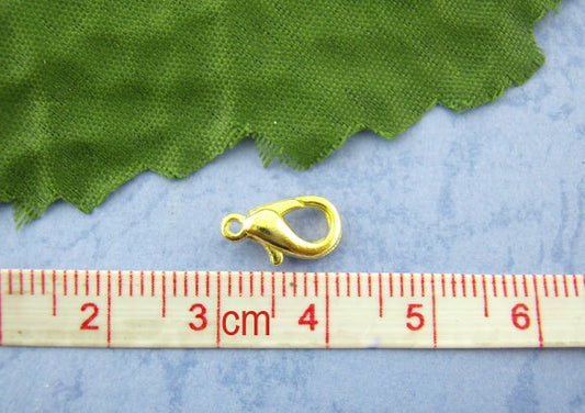 25 Gold Plated Lobster Clasps - 12mm x 6mm - Parrot Clasp Gold (00840)