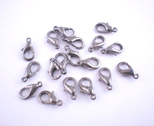 10 Gunmetal Lobster Clasps - 12mm x 6mm - Parrot Clasp Gunmetal (01666)