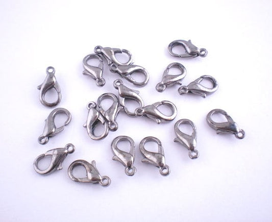 25 Gunmetal Lobster Clasps - 12mm x 6mm - Parrot Clasp Gunmetal (01666)