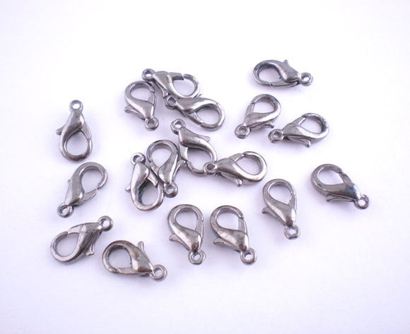 100 Gunmetal Lobster Clasps - 12mm x 6mm - Parrot Clasp Gunmetal (01666)