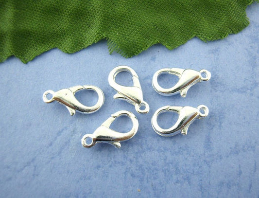 25 Silver Plated Lobster Parrot Clasps - 12mm x 6mm - Parrot Clasp - Lobster Clasps Silver (00841)