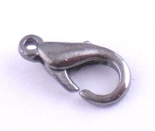 10 Gunmetal Lobster Clasps - 12mm x 6mm - Parrot Clasp Gunmetal (01666)