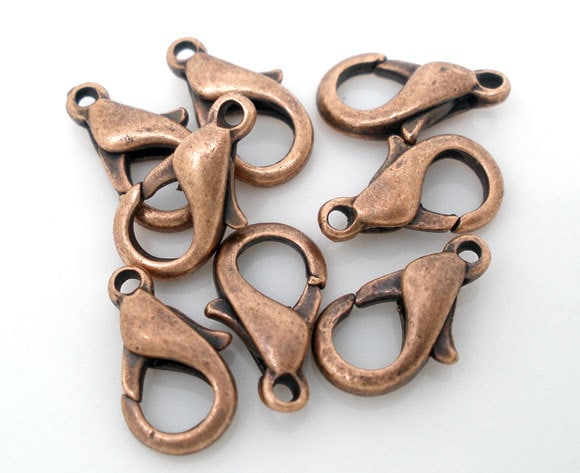 10 Copper Lobster Clasps - 12mm x 6mm - Parrot Clasp Copper (04485)