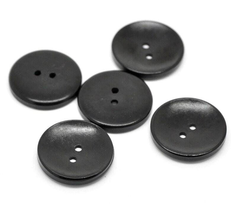 5 Black Wooden Buttons - 30mm (approx. 1 1/8" Inch) - 2 Hole - Wood Button (b19489)