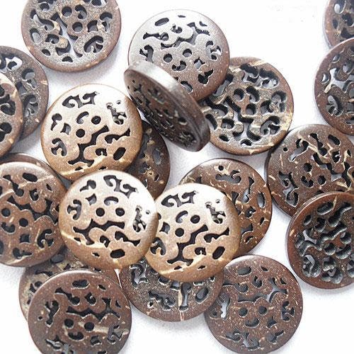 Dark Brown Carved Wooden Buttons - 15mm - 2 Hole - Wood Button (nna0z0h))