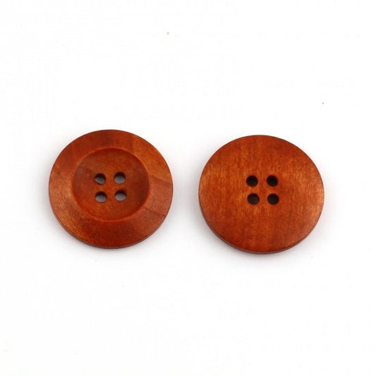 Brown Wooden Buttons - 30mm (1 1/4 inch) - 4 Hole - Wood Button (B21383)