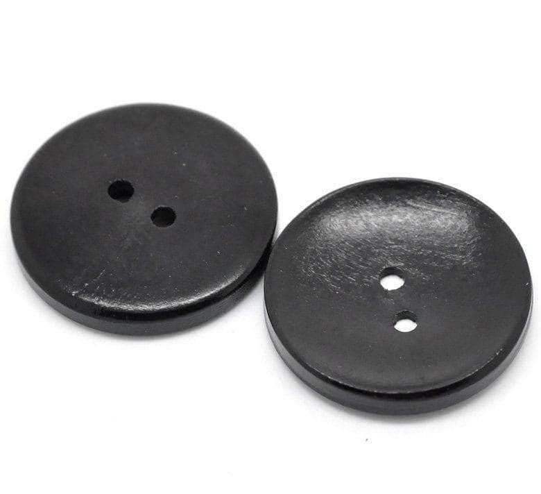 5 Black Wooden Buttons - 30mm (approx. 1 1/8" Inch) - 2 Hole - Wood Button (b19489)